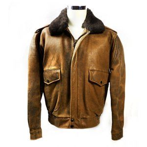 Vintage 80s Brown Distressed Leather Bomber Jacket